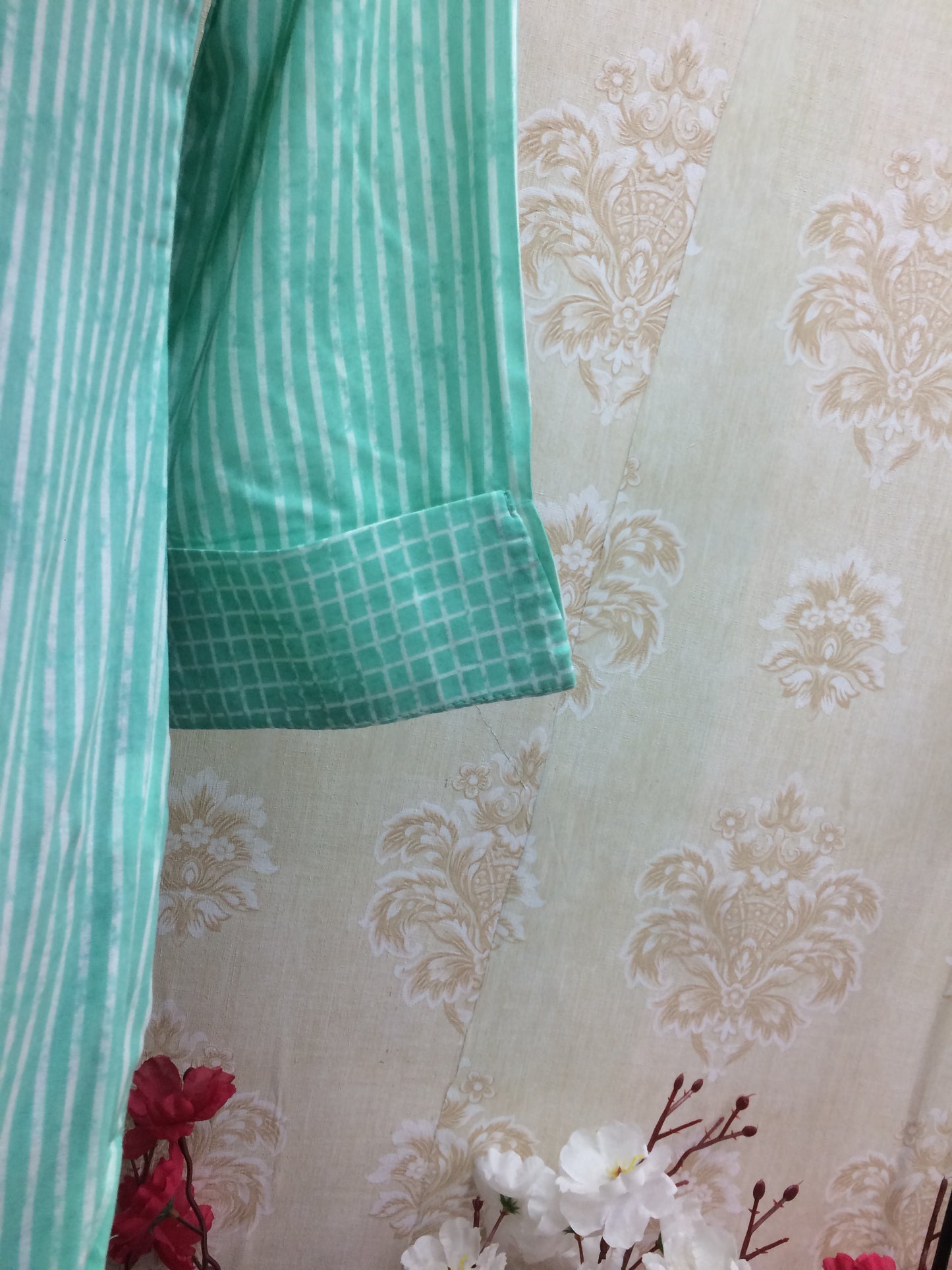 Mint Green Pinstripe Rayon Straight Kurti