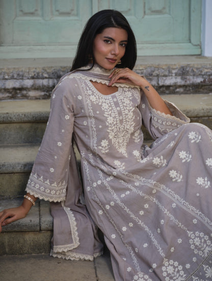 Sheena Mauve Mist Hand-Embroidered Chikankari Anarkali Set