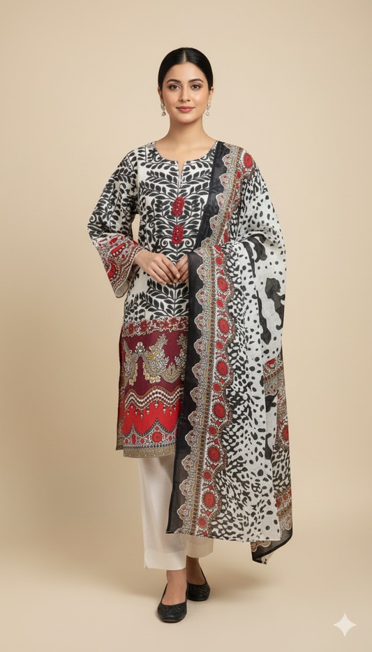 Pakistani dresses black red and off white