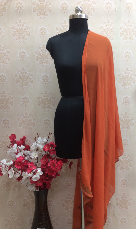 Orange plain chiffon dupatta with border golden print
