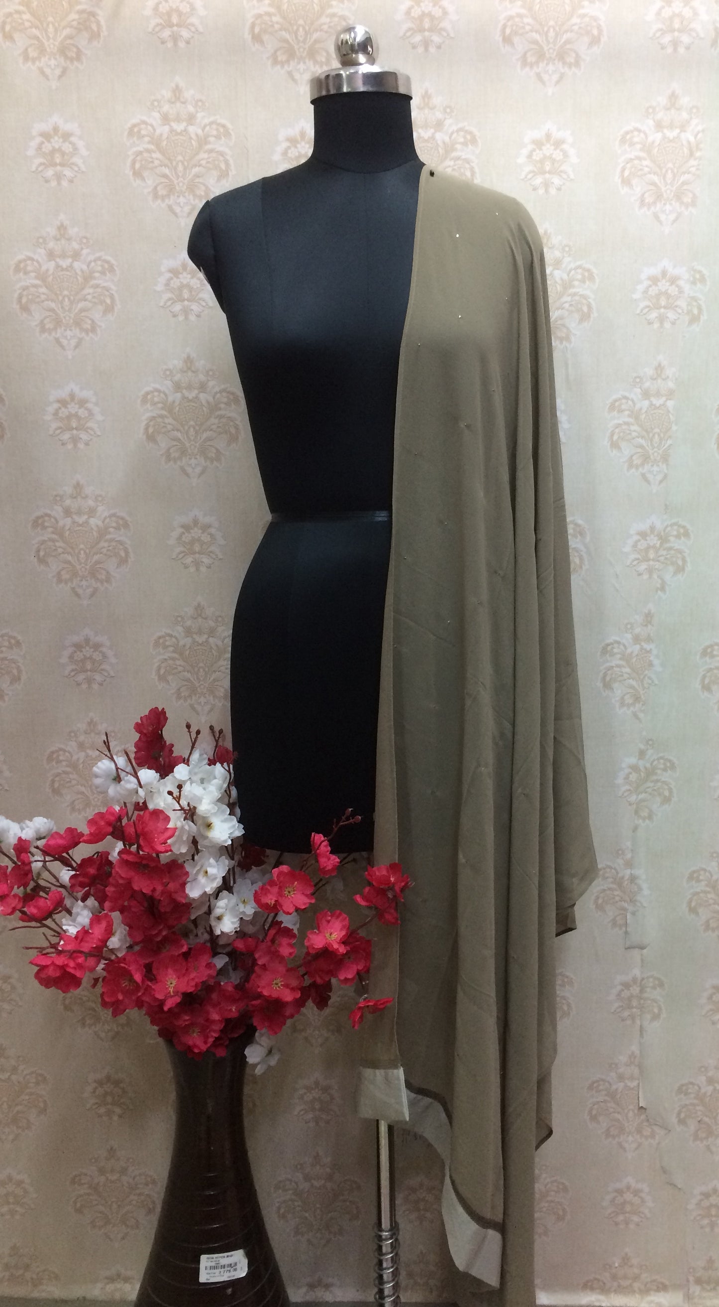 Chiffon gray dupatta with light gray border
