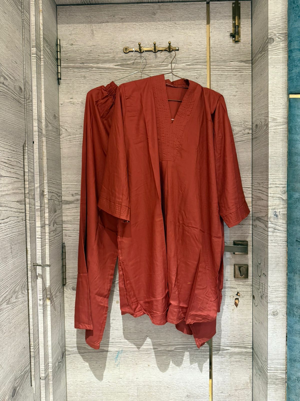 Cotton Co-ord Set - V-Neck Tunic & Wide-Leg Trousers