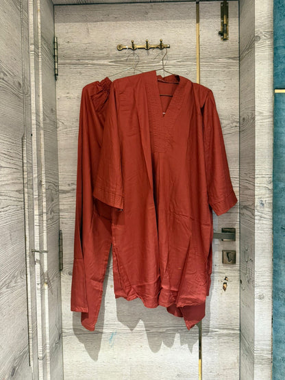 Cotton Co-ord Set - V-Neck Tunic & Wide-Leg Trousers