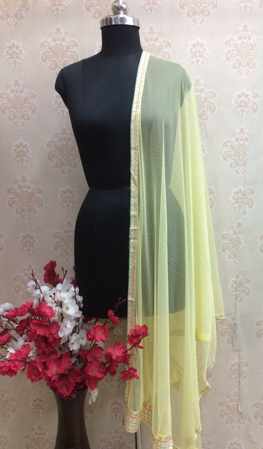 Pastel Yellow Net Dupatta with border
