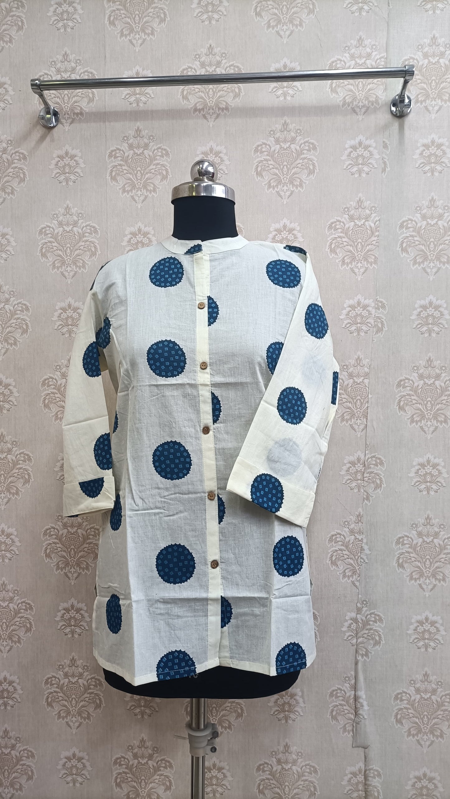 White Polka Dot Hand Block Print Tunic