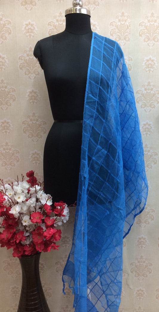 Geometric Check Pure Cotton Dupatta in Blue