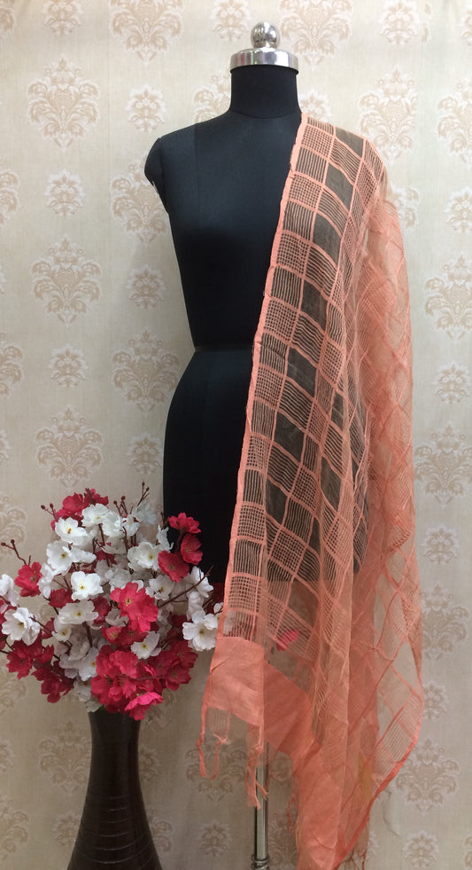 Peach checkered dupatta