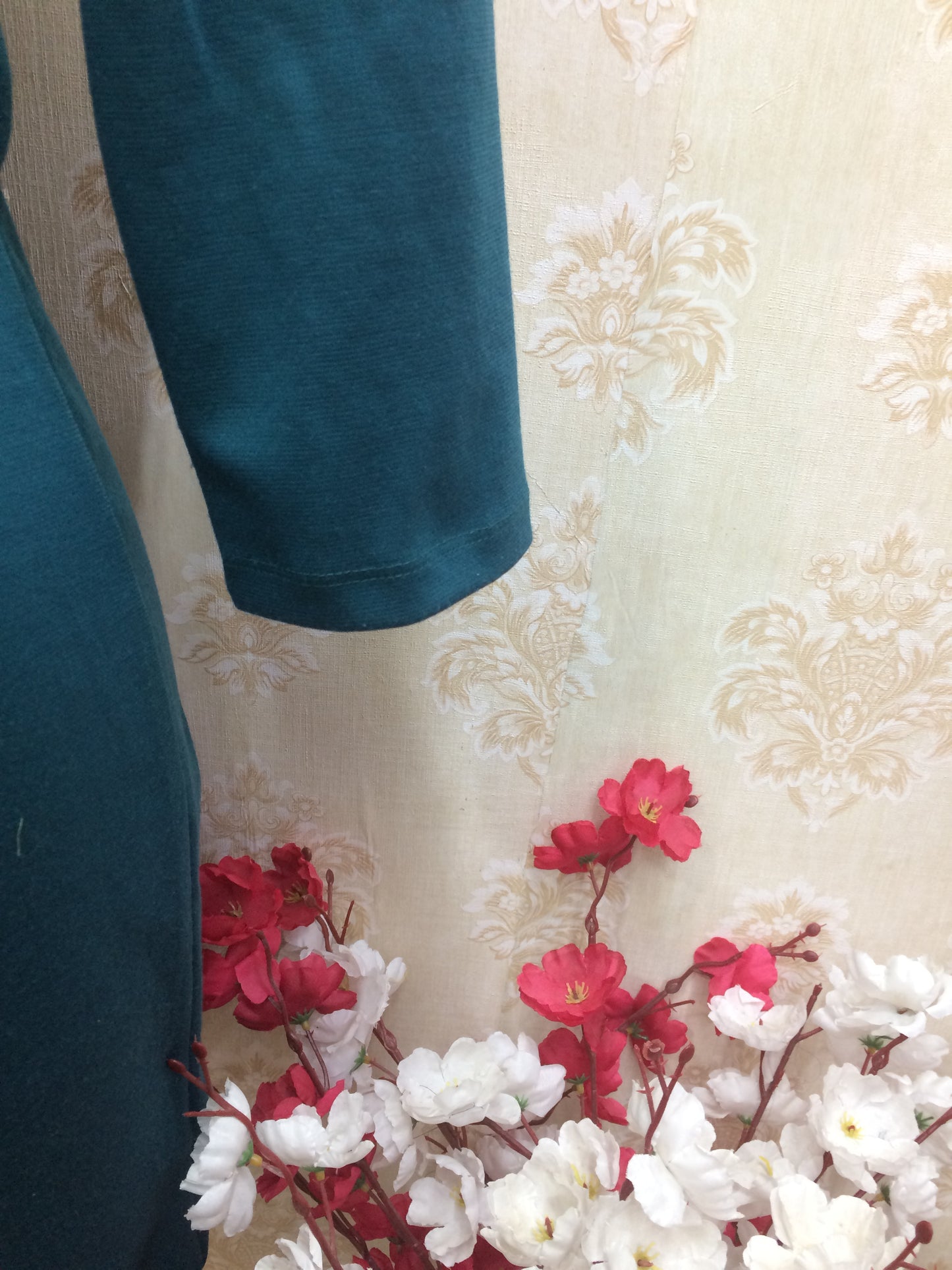 Elegant Teal Boat Neck Office kurti