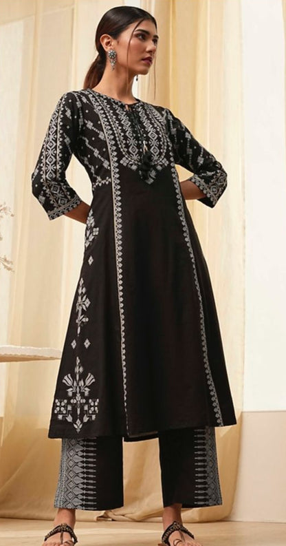 A-Line Kurta with Printed Palazzo Pants