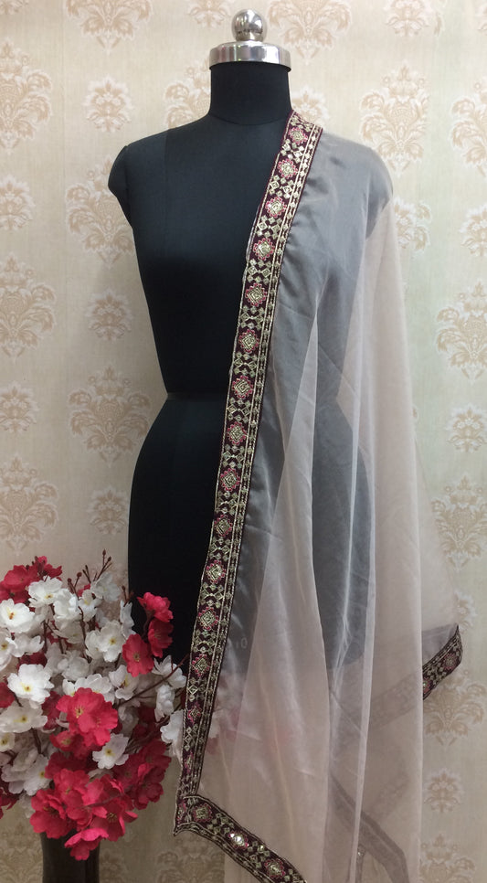 Light Beige Organza Dupatta with Zari and Sequin Embroidered Border