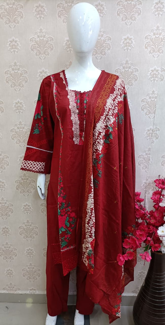 Printed Pakistani Style Suit – 3 Piece Cotton