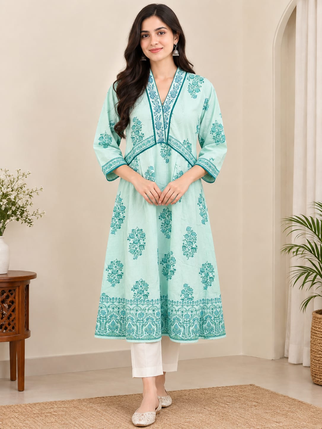 Elegant Floral Printed Anarkali Kurta