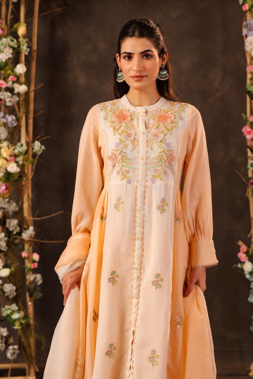 Peach Front-Slit Anarkali Set