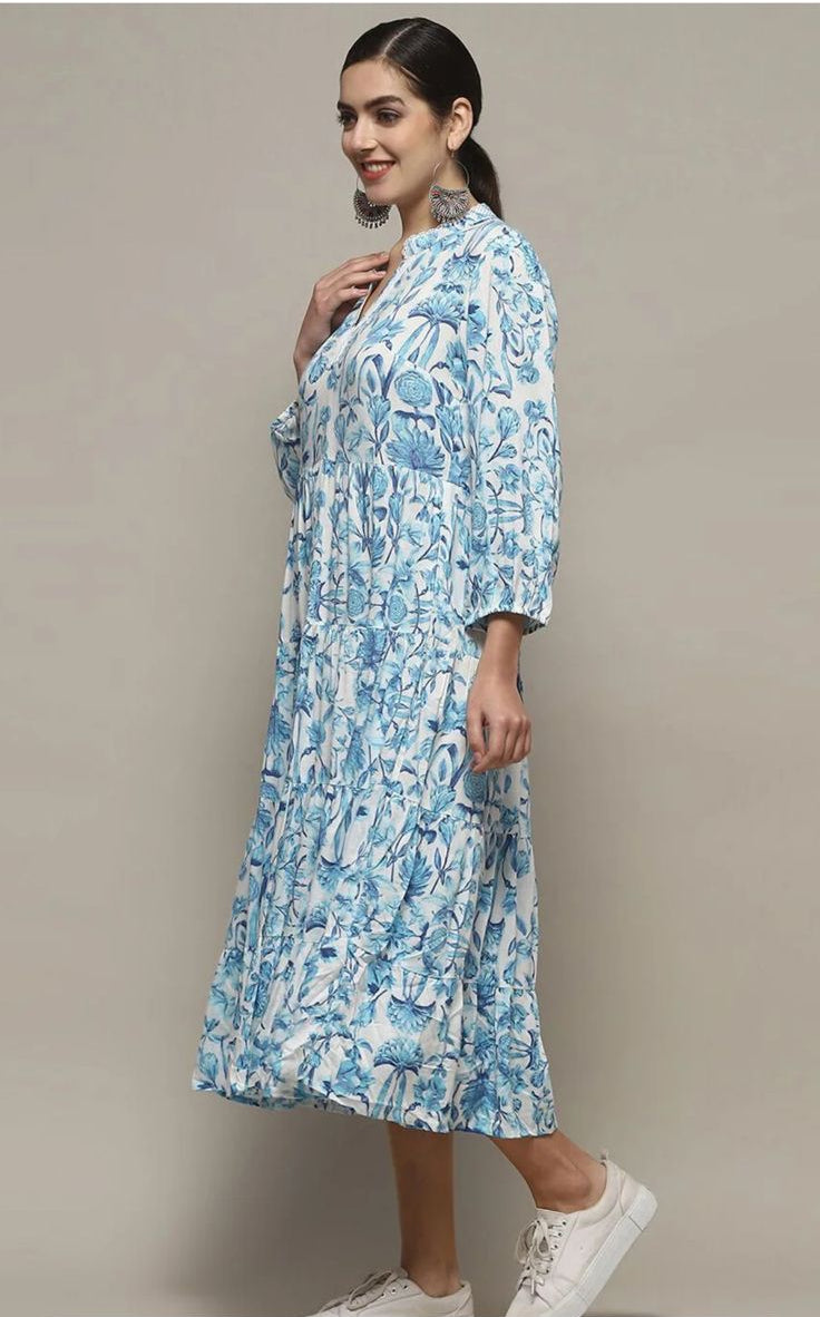 Azure Bloom Printed Cotton Kurti