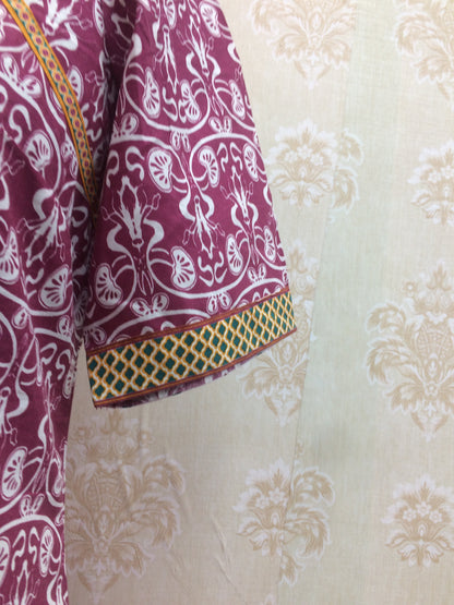 Maroon & White Printed Cotton Kurti with Border Detail