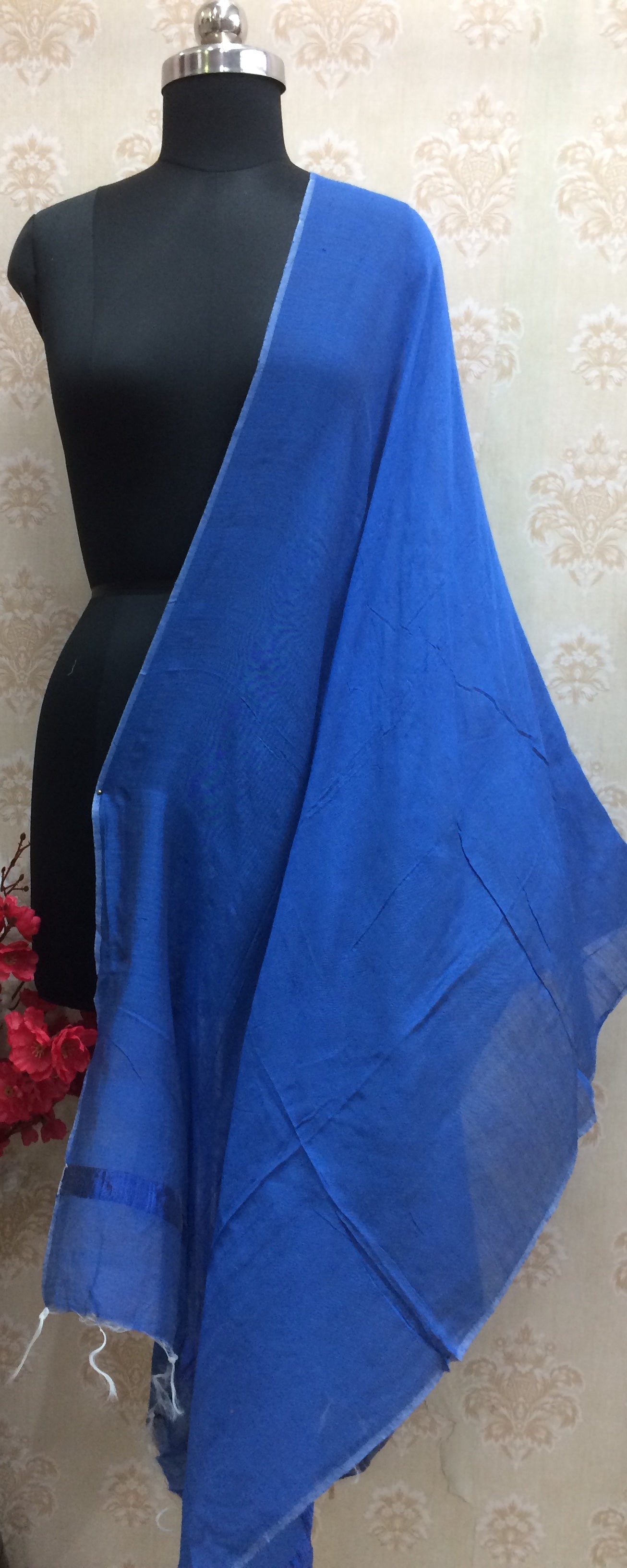 Cotton plain blue dupatta
