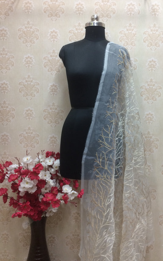 Off white dupatta with golden tree branch
