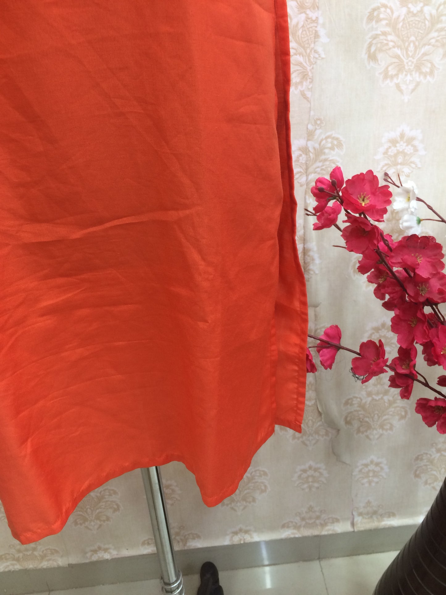 Elegant Orange Cotton Straight-Cut Kurti with Yoke Embroidery