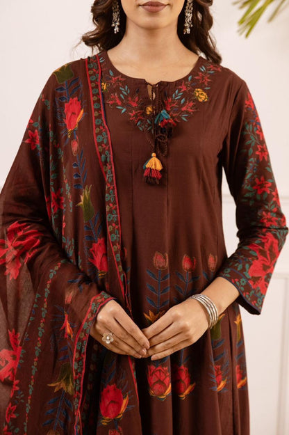 Embroidery brown 3-Piece Suit