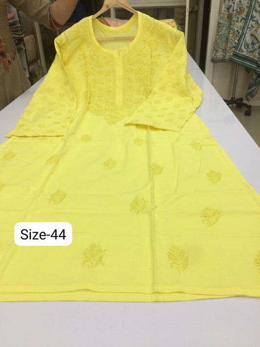 Chikankari lemon yellow single kurti