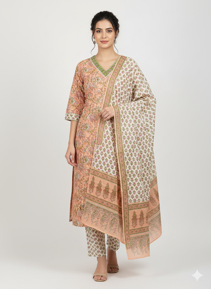 Block print cotton kurta set