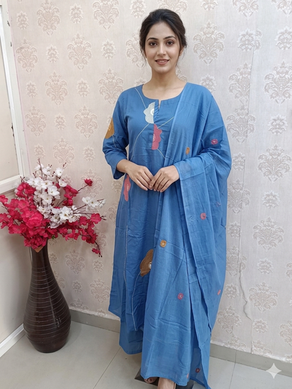 Blue Cotton Kurta Set