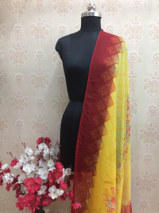 Yellow & Maroon Border with Scallop Edge