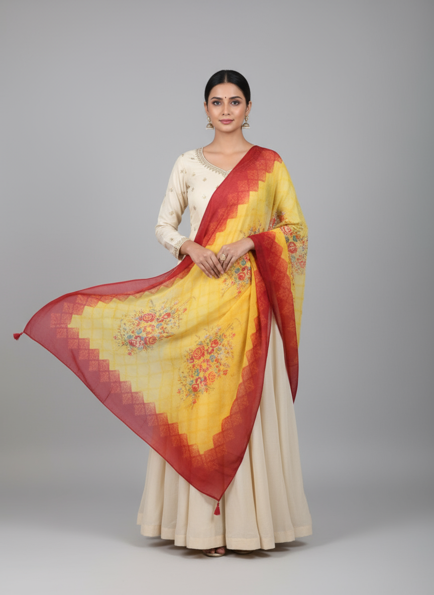 Yellow & Maroon Border with Scallop Edge