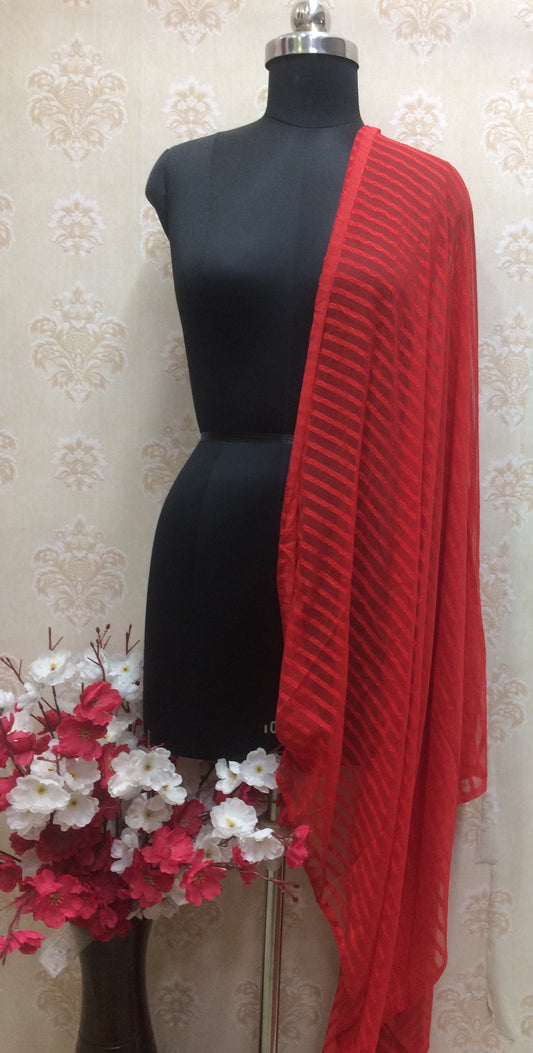 Vibrant Scarlet Red Dupatta with Diagonal Self-Stripe Texture