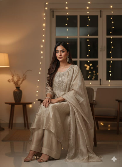 Tissue Silk Anarkali Kurta & Palazzo Set