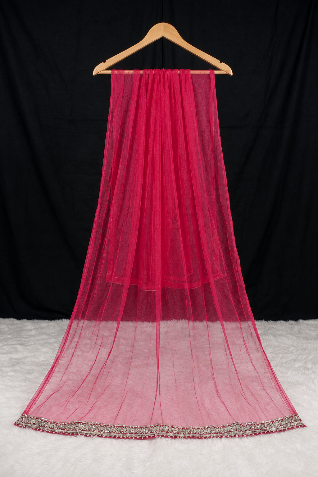 Luxurious Maroon/Dark Red Chiffon Dupatta with Fine Border
