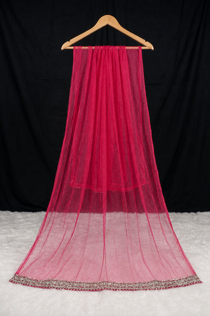 Luxurious Maroon/Dark Red Chiffon Dupatta with Fine Border