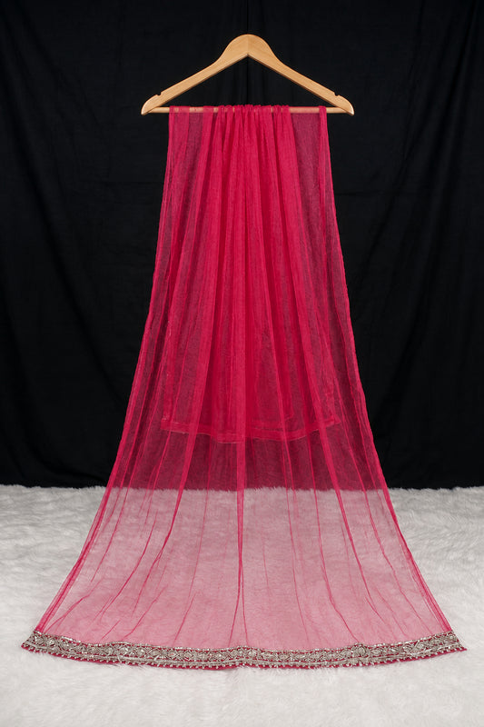 Luxurious Maroon/Dark Red Chiffon Dupatta with Fine Border