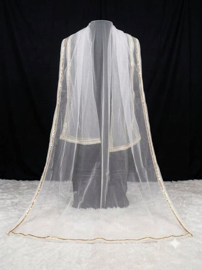 White Dupatta with Golden Lace