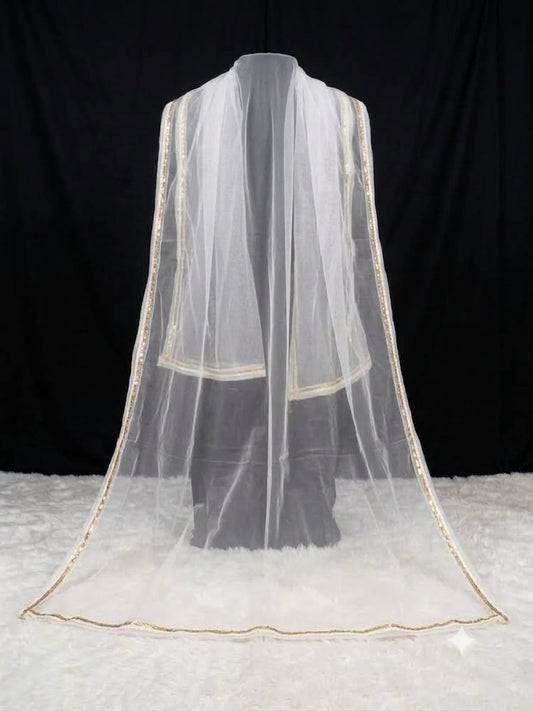 White Dupatta with Golden Lace