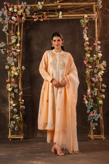 Peach Front-Slit Anarkali Set
