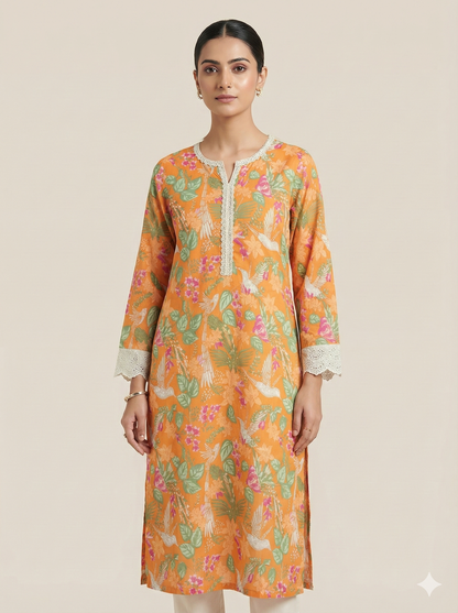 Rangriti kurti orange & white
