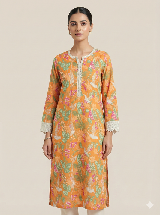Rangriti kurti orange & white