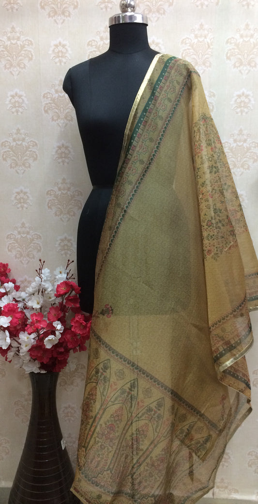Organza brown shade with multi print
