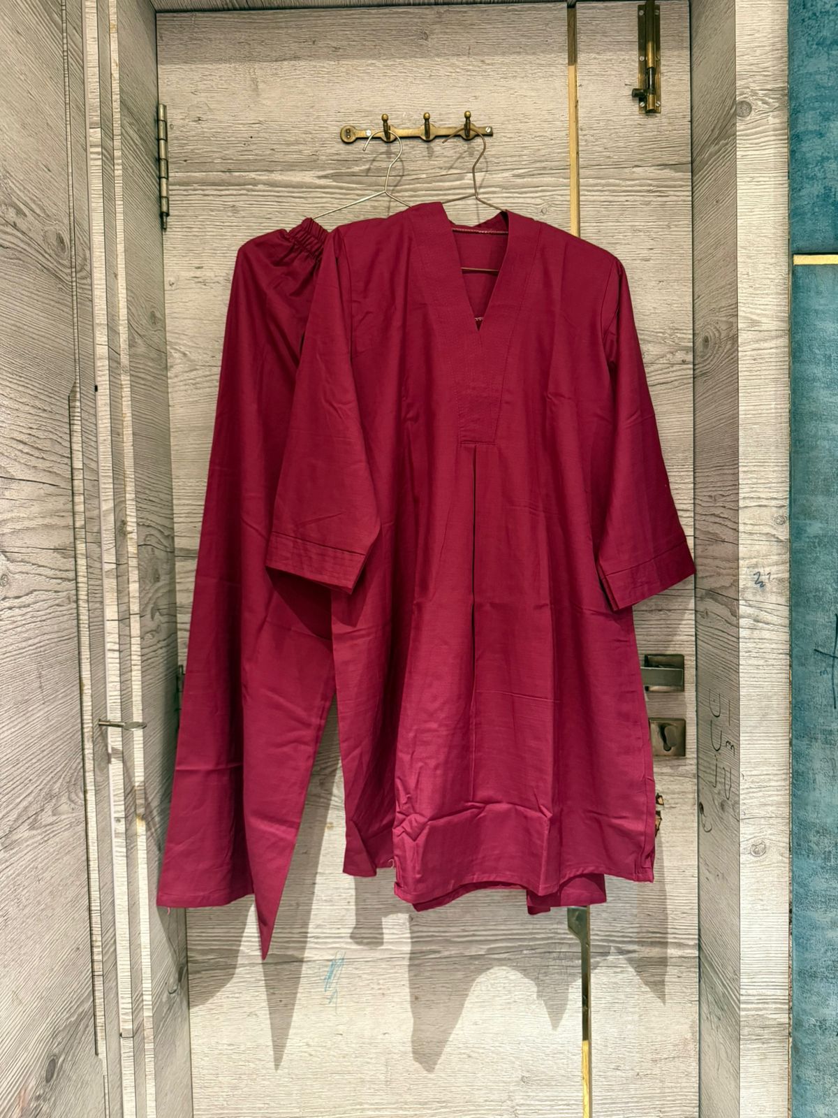 Cotton Co-ord Set - V-Neck Tunic & Wide-Leg Trousers