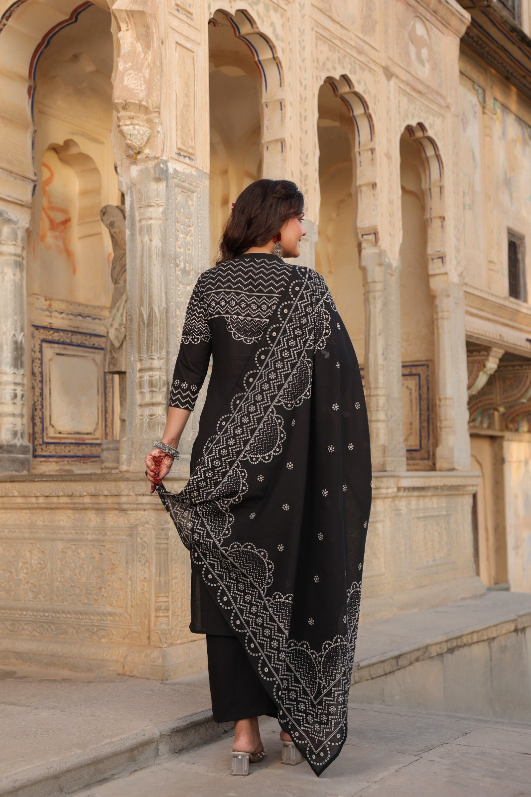 Rumaisa Jet Black Bandhani Print Kurta Set