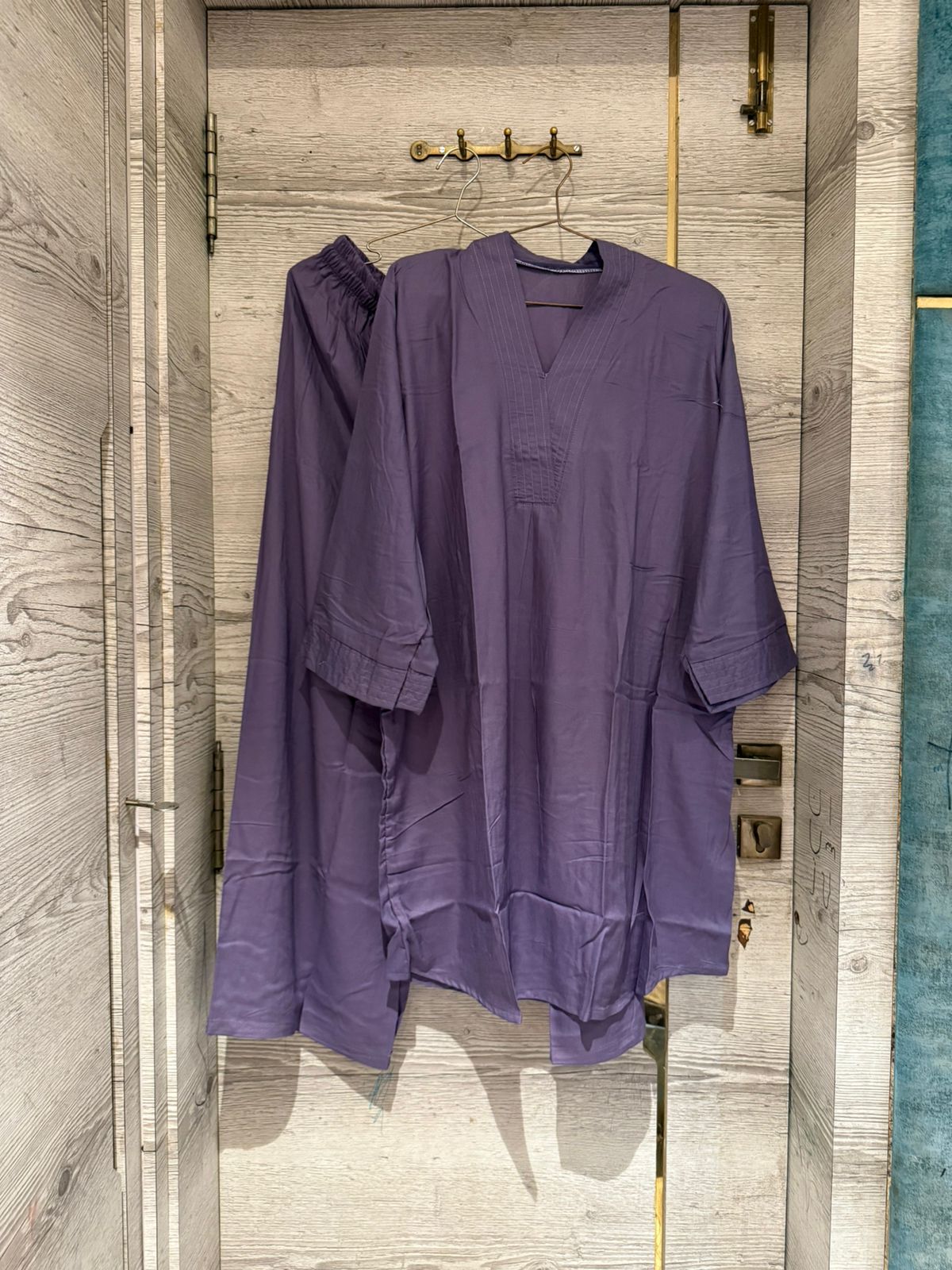 Cotton Co-ord Set - V-Neck Tunic & Wide-Leg Trousers