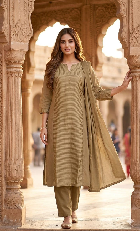 Brown textured kurta set 3 pcs set