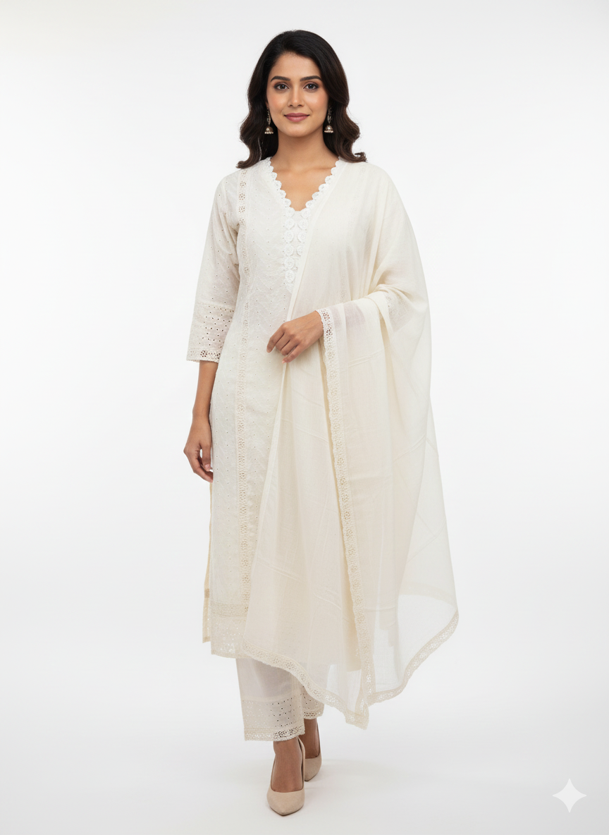 Chikenkari off white dress