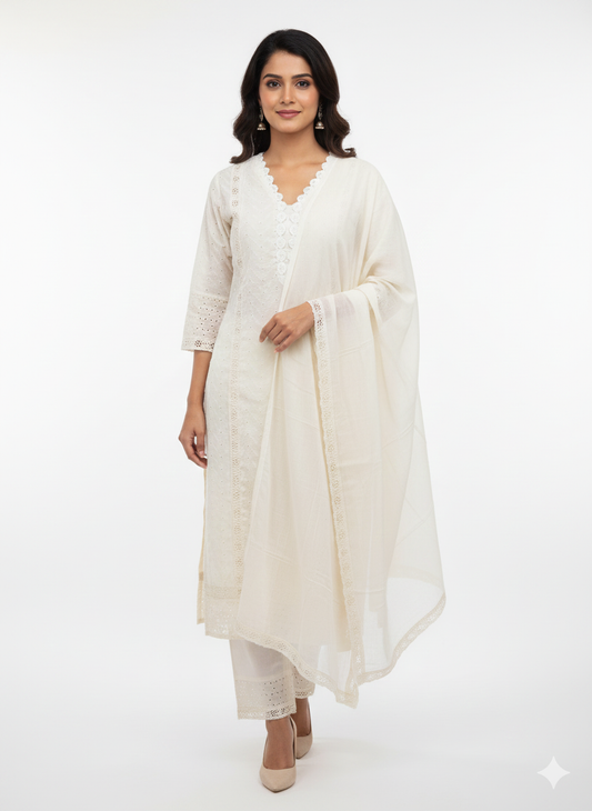 Chikenkari off white dress