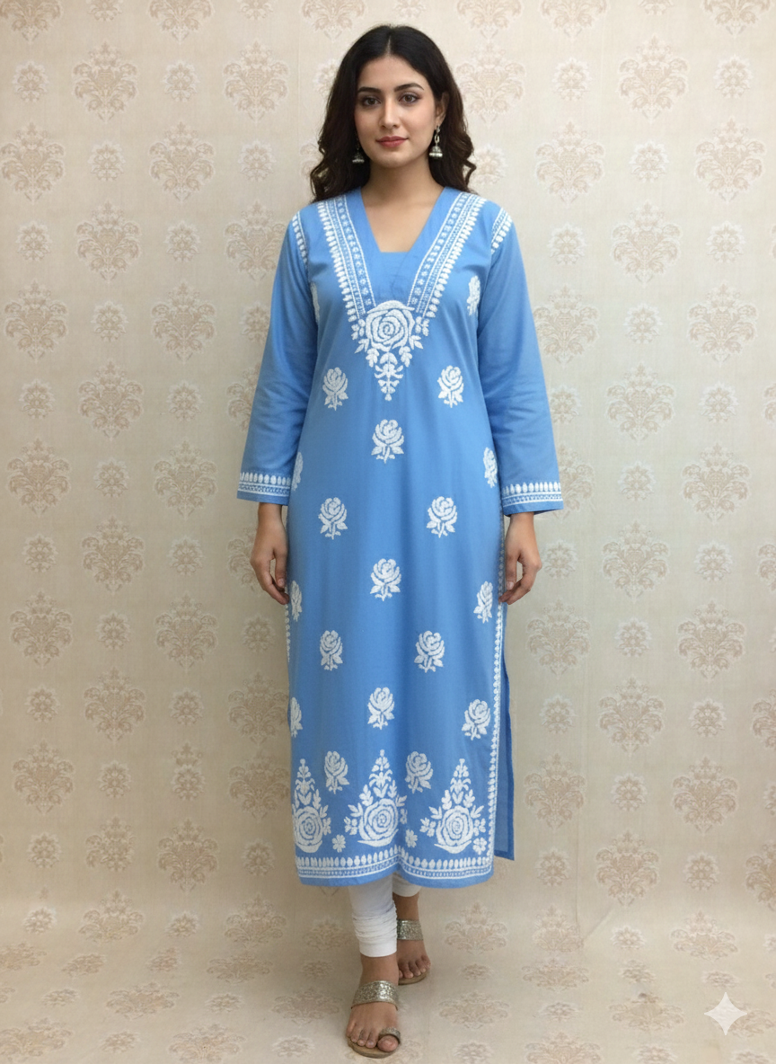 Lucknowi rayon sky blue