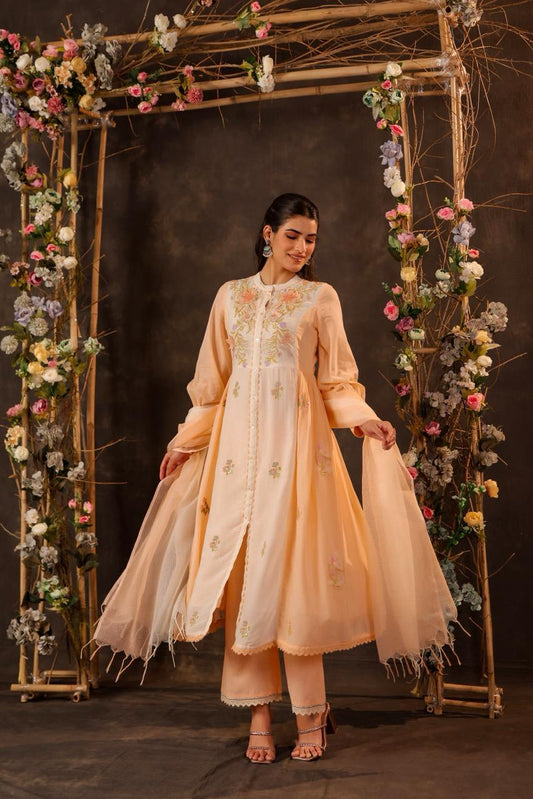 Peach Front-Slit Anarkali Set