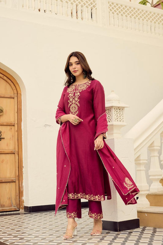 Mahera Maroon Embroidered Kurta Set