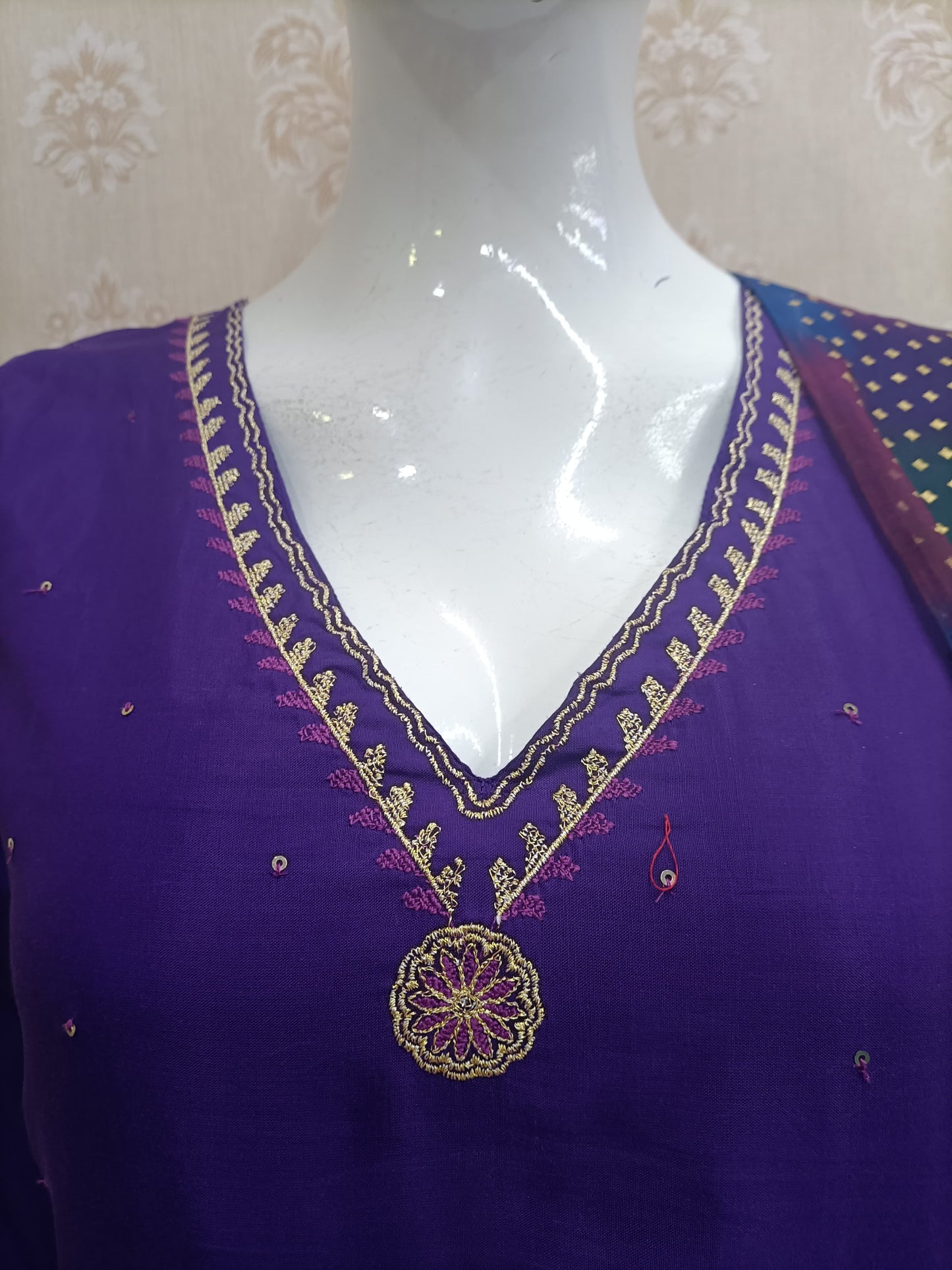 Aafiya Purple Anarkali Suit Set with Multicolor Dupatta