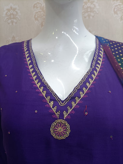 Aafiya Purple Anarkali Suit Set with Multicolor Dupatta